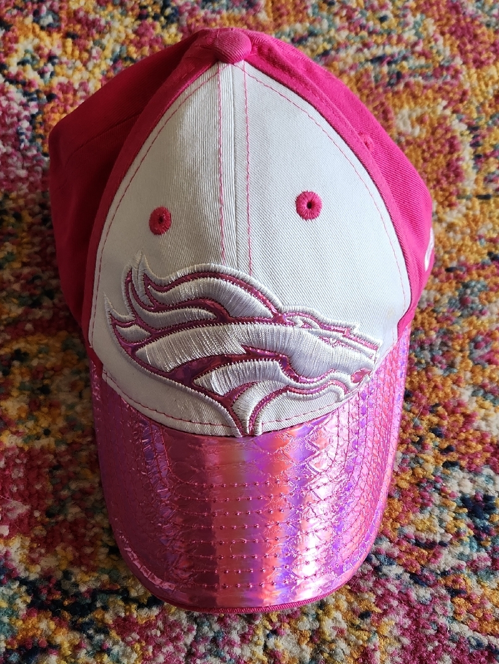 Broncos Youth Pink & White Embroidered Logo Baseball Cap